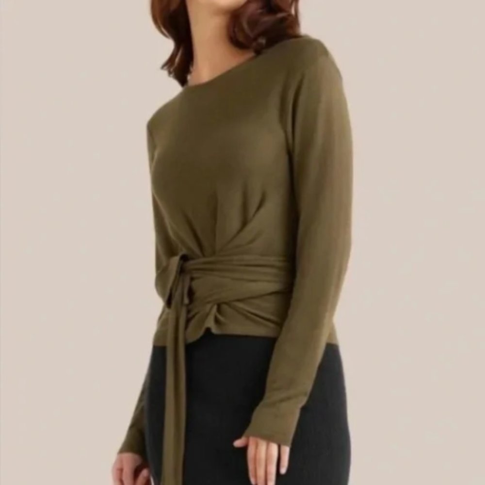 Modern citizen wrap around tie sweater in olive